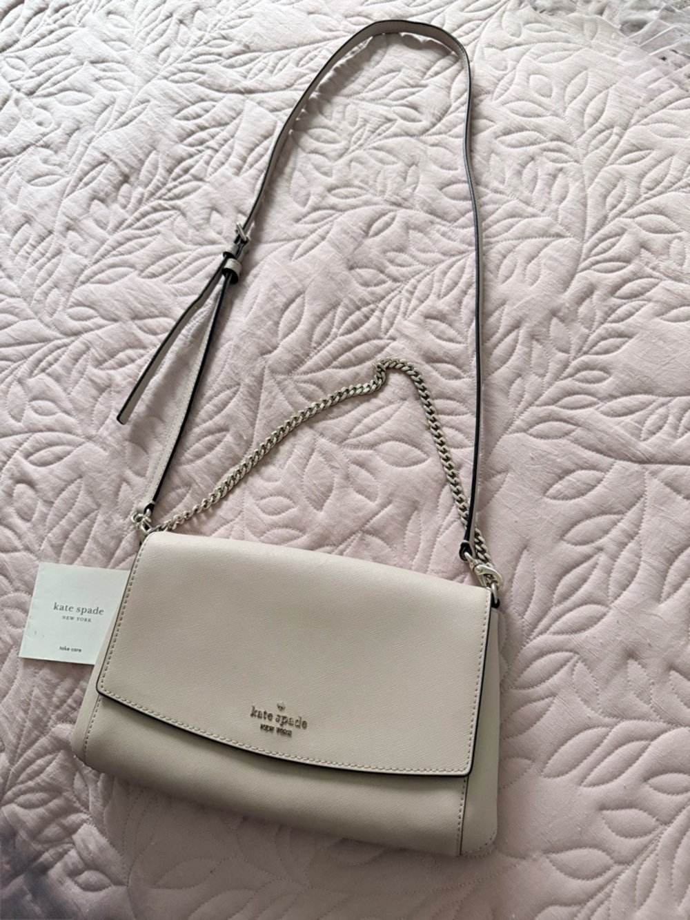 kate spade Blush Cream Leather Crossbody with Chain Accent